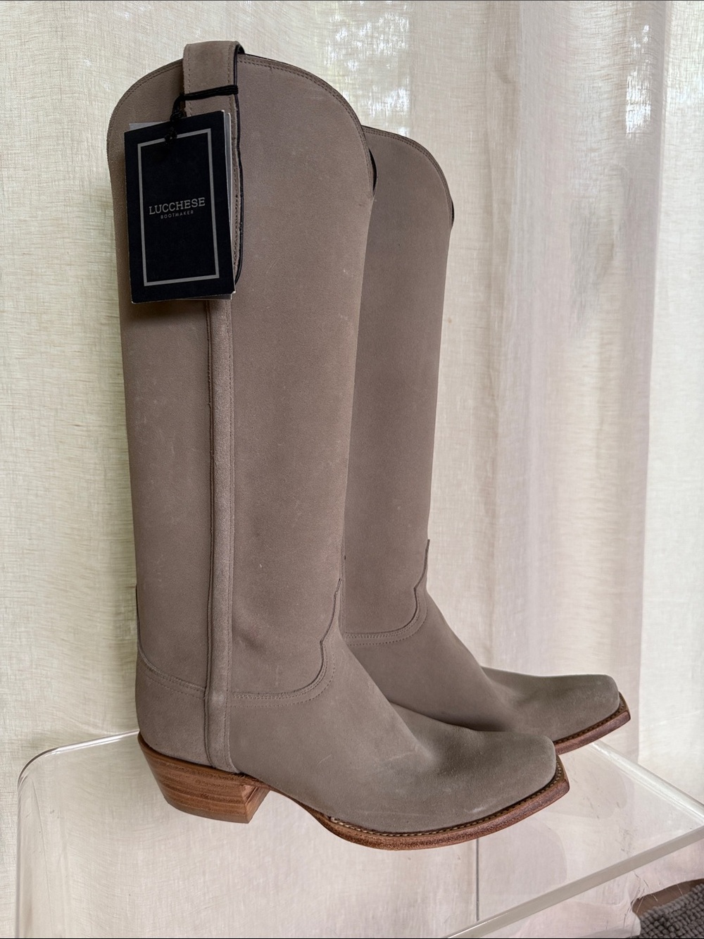 Lucchese Taupe Suede Over-the-Knee Western Boots